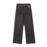 Revenge Smoke embroidered thorns, European and American high street jeans, loose straight leisure trousers, men and women, the same paragraph (1)