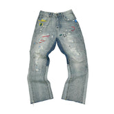 Gallery Depot American retro graffiti printed jeans for men and women, loose straight leg wide leg floor length pants