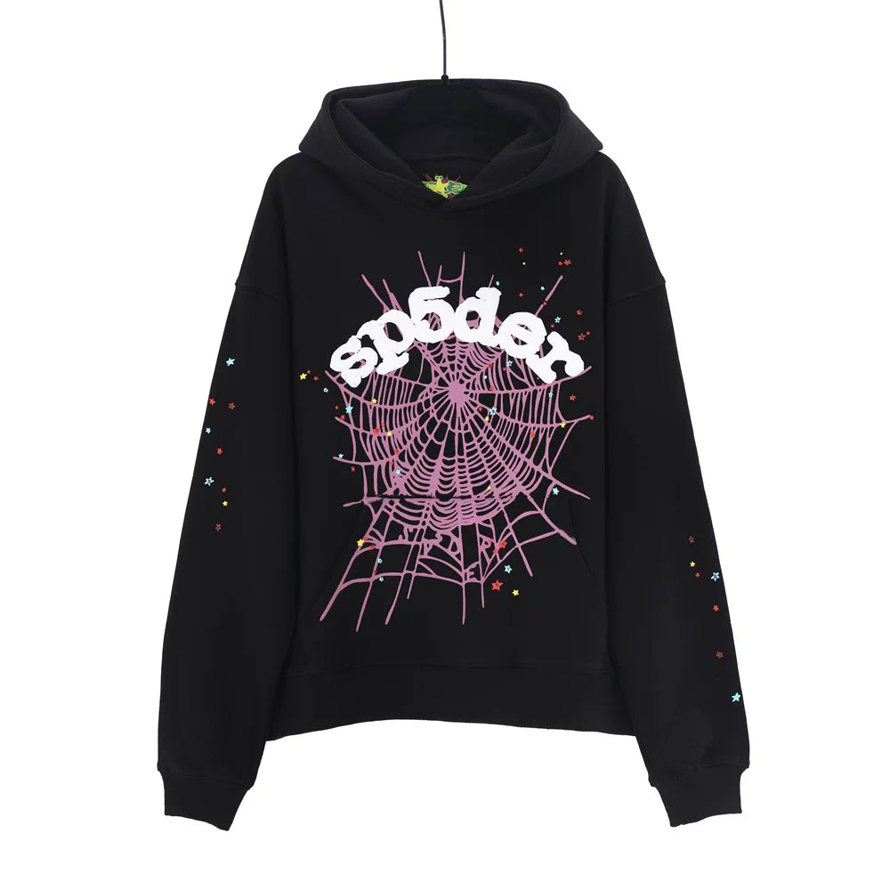 YOUNG Thug same SP5DER cobweb foaming printed hoodie autumn loose hat sweaters outer tide (8)