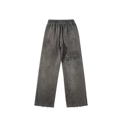 American high street SSSAINT LOUIS dirty old graffiti print made old sweatpants straight leg casual pants couple same style (2)