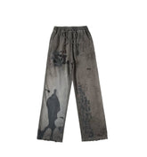 American high street SSSAINT LOUIS dirty old graffiti print made old sweatpants straight leg casual pants couple same style (2)