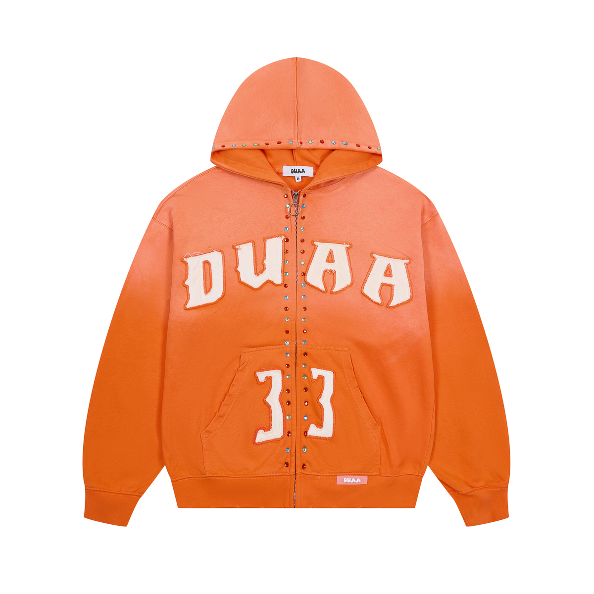 DUAA Rhinestone Patch Zip Hoodie