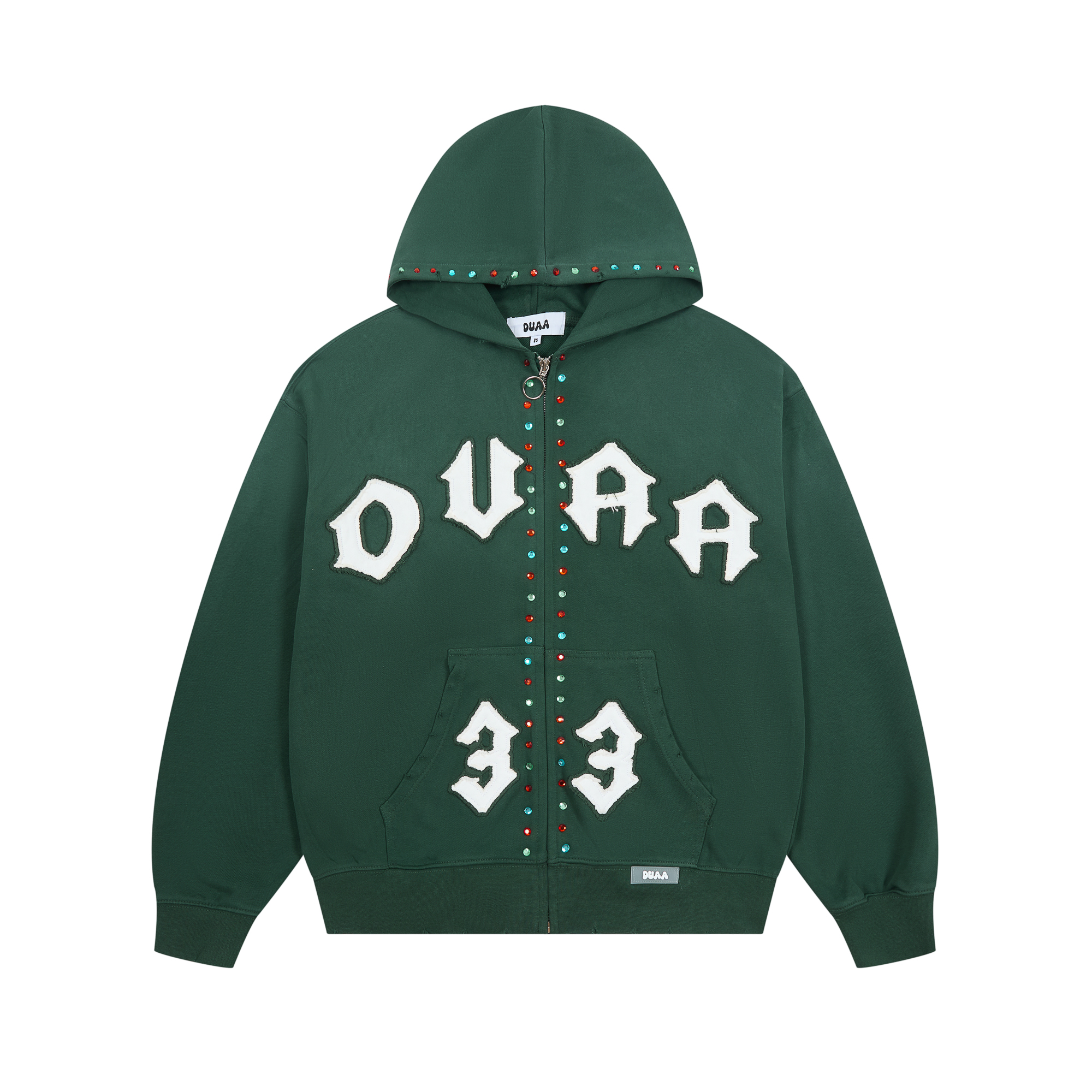 DUAA Rhinestone Patch Zip Hoodie