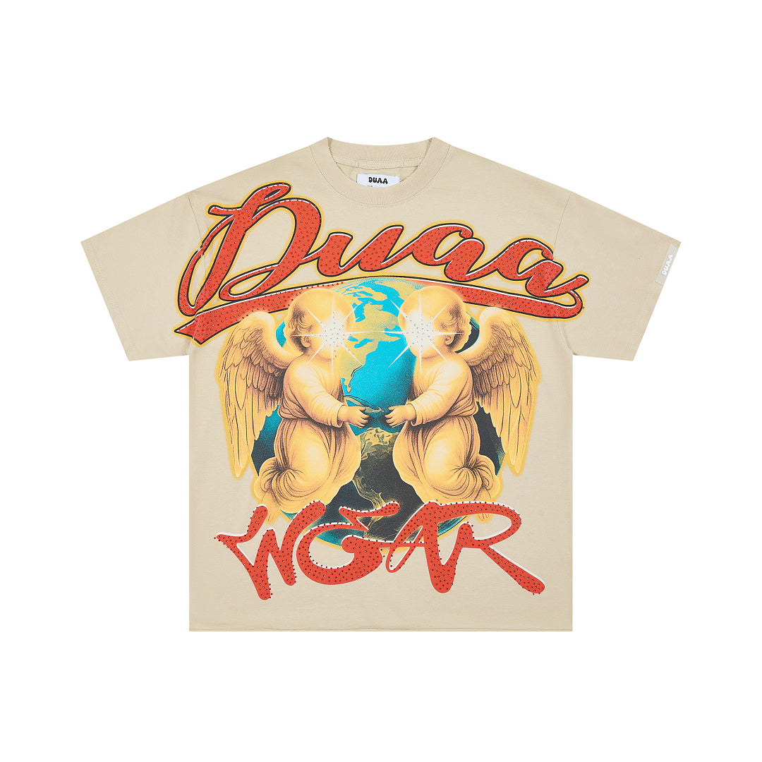 DUAA Angel Globe Rhinestone Graphic Tee