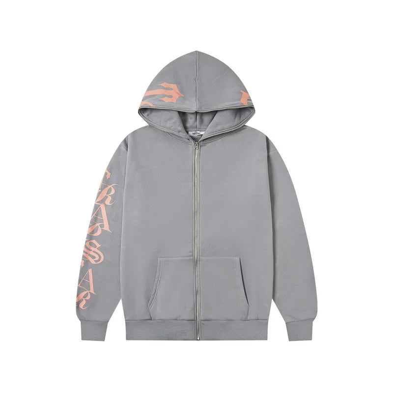 Trendy brand Trapstar Devil's Claw print cardigan, sweatshirt, sweatpants, men's and women's plus velvet loose casual sports set (3)