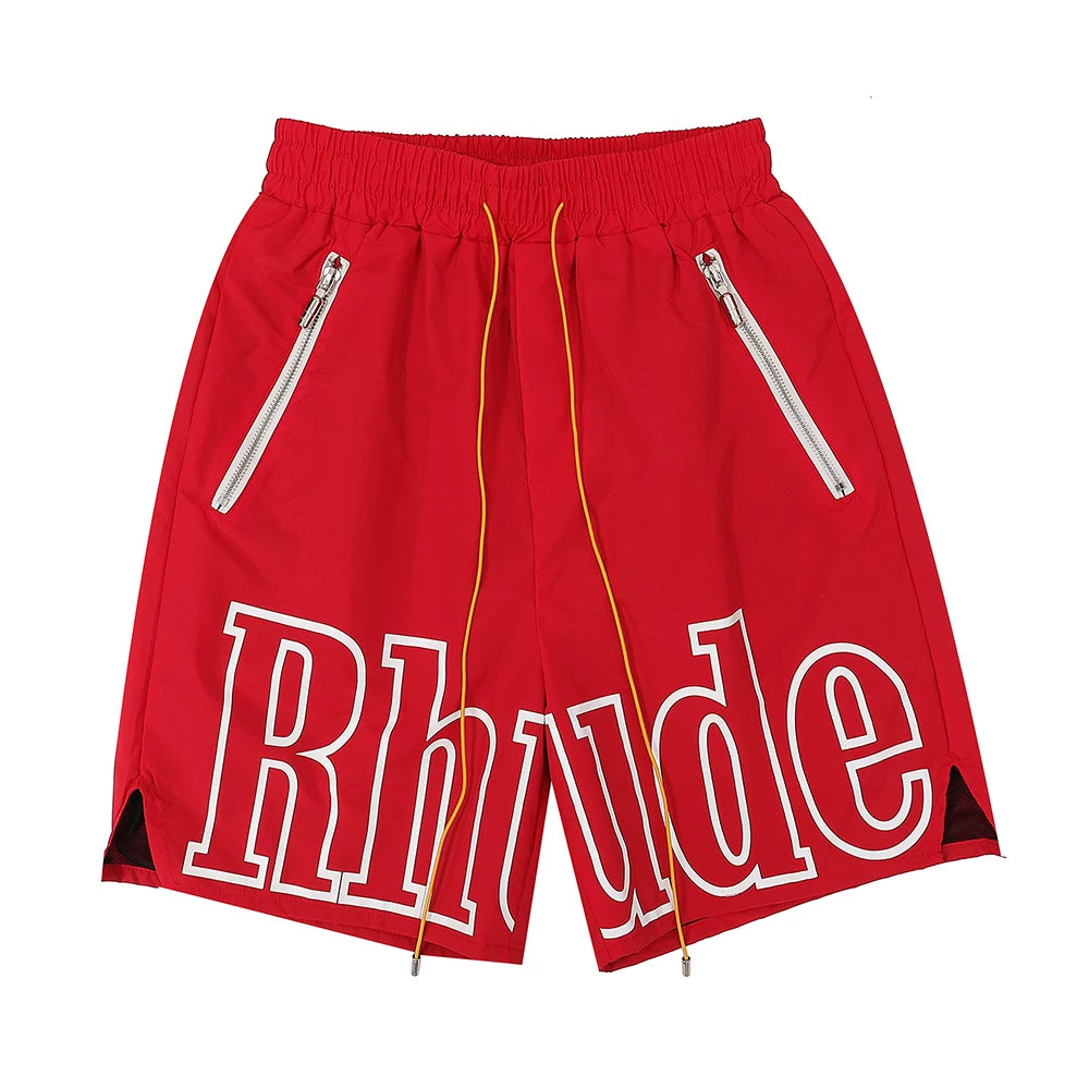 Rhude classic letter printed shorts American street high street loose basketball sports pants men and women five-point pants trendy