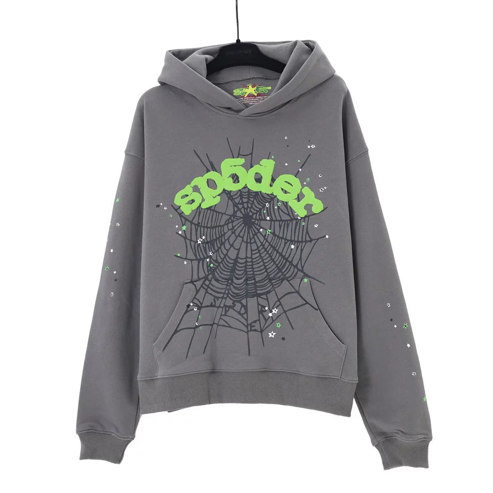 YOUNG Thug same SP5DER cobweb foaming printed hoodie autumn loose hat sweaters outer tide (9)