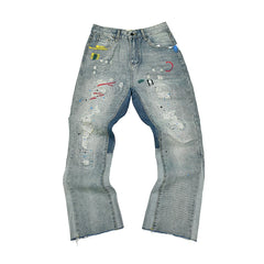 Gallery Depot American retro graffiti printed jeans for men and women, loose straight leg wide leg floor length pants
