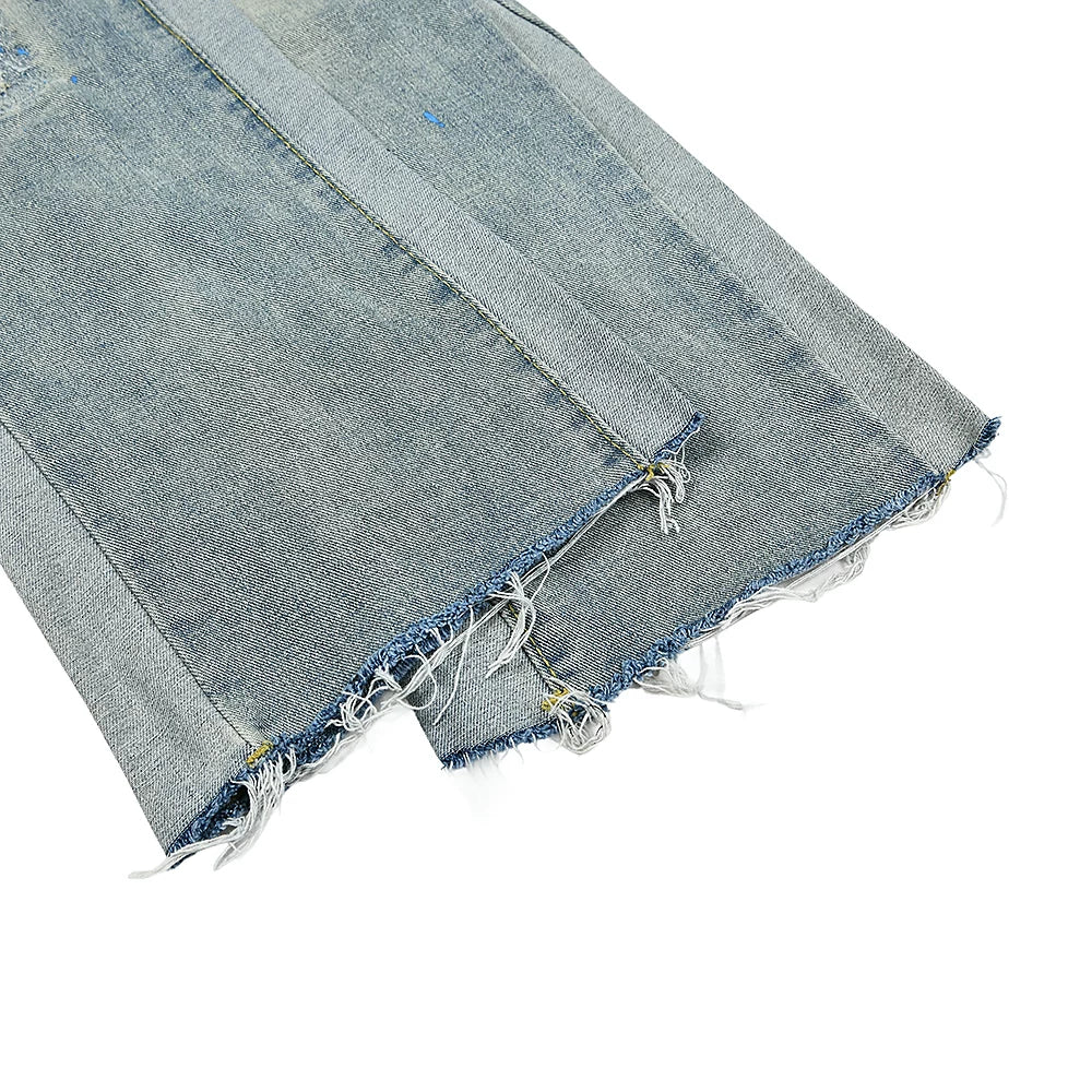 Gallery Depot American retro graffiti printed jeans for men and women, loose straight leg wide leg floor length pants