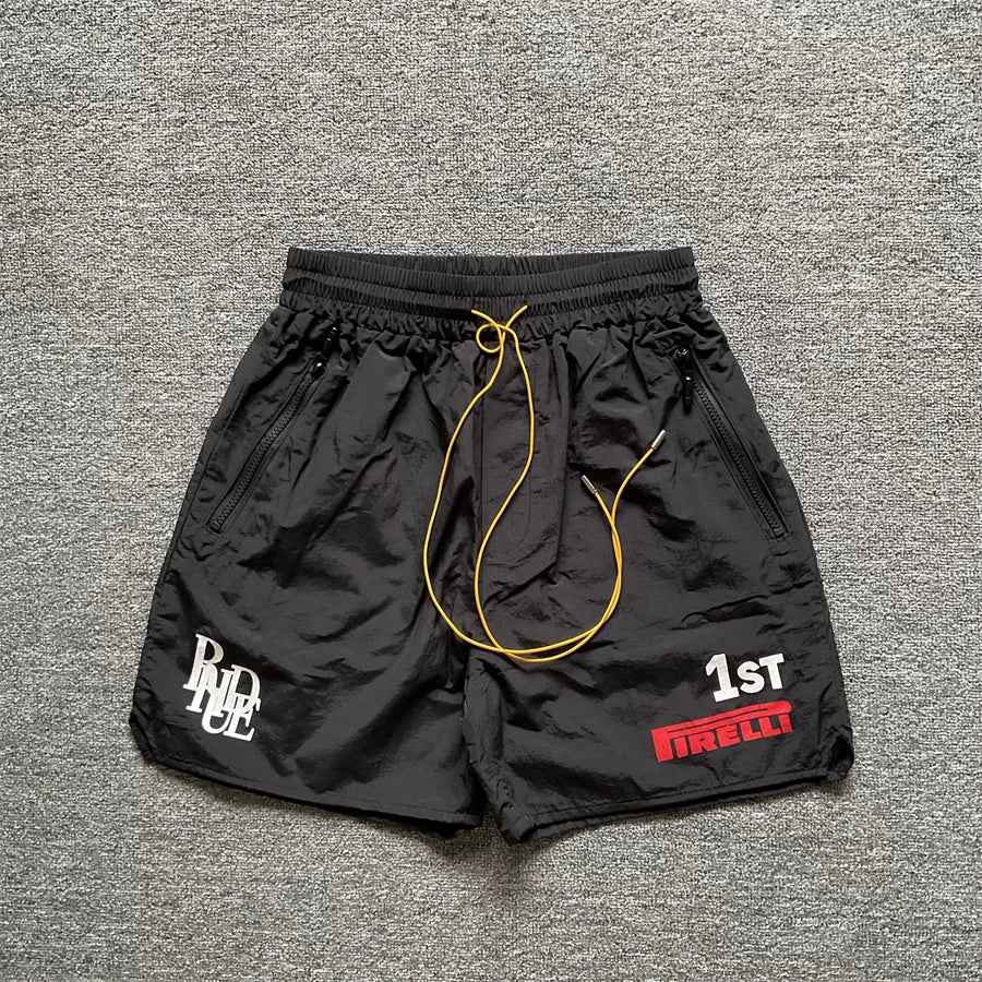 Rhude x Pirelli collaboration summer thin casual sports shorts, high street loose men's and women's five quarter pants