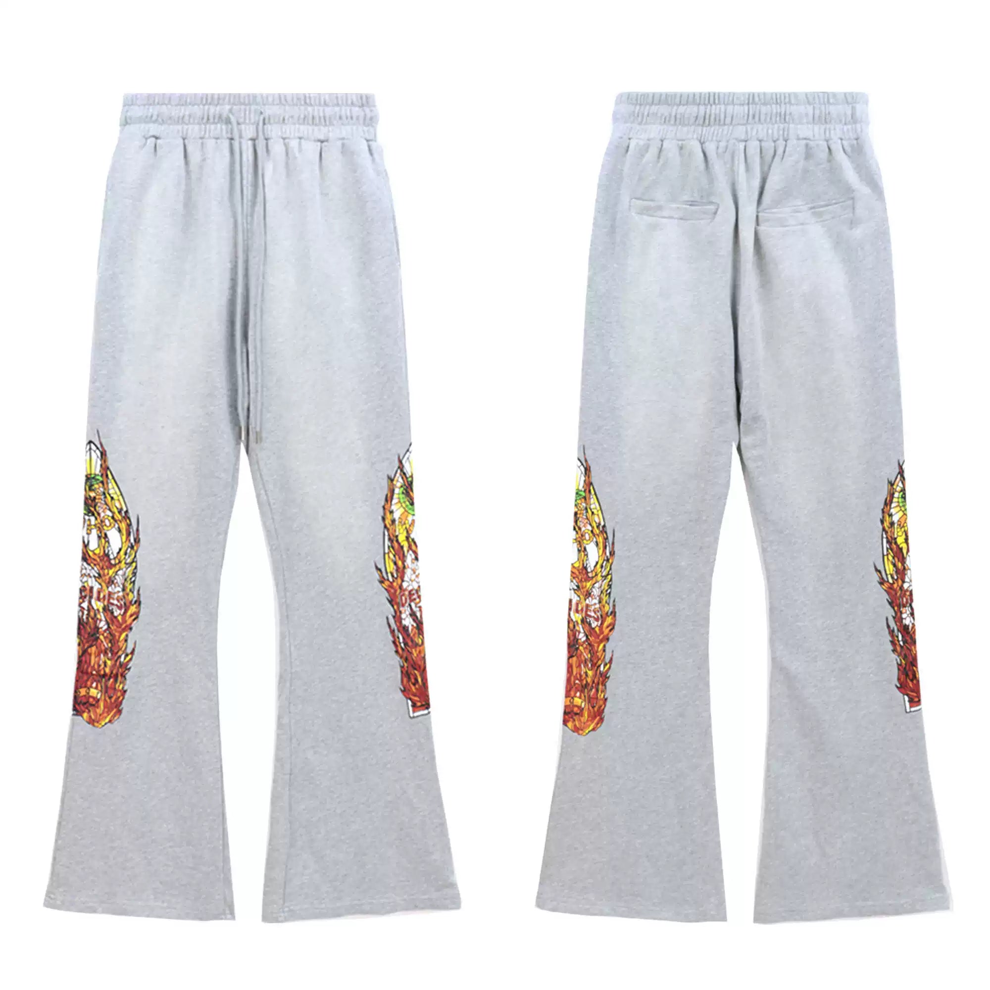 Who Decisions War on American High Street, Flame Printed Laundry, Ironed Diamond Bellbottom Pants, Couple Pants, Trendy