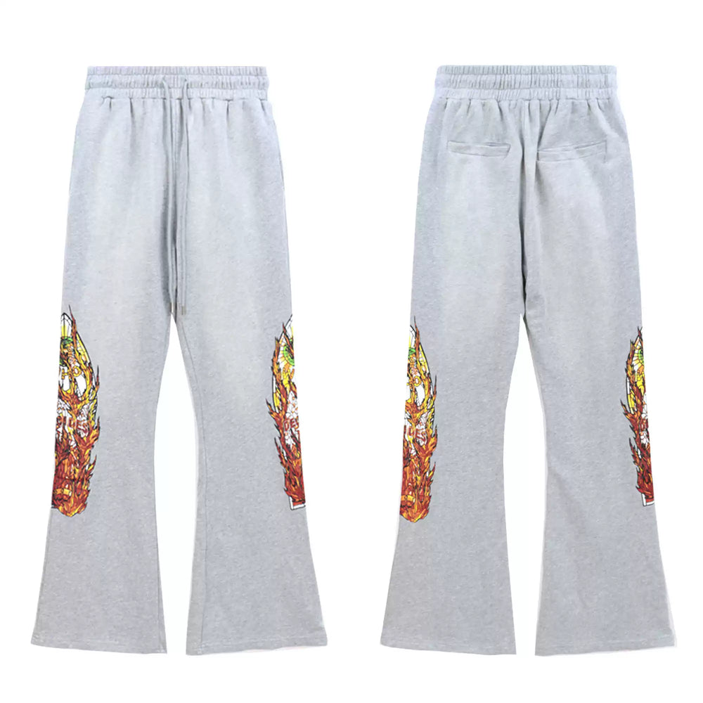 Who Decisions War on American High Street, Flame Printed Laundry, Ironed Diamond Bellbottom Pants, Couple Pants, Trendy