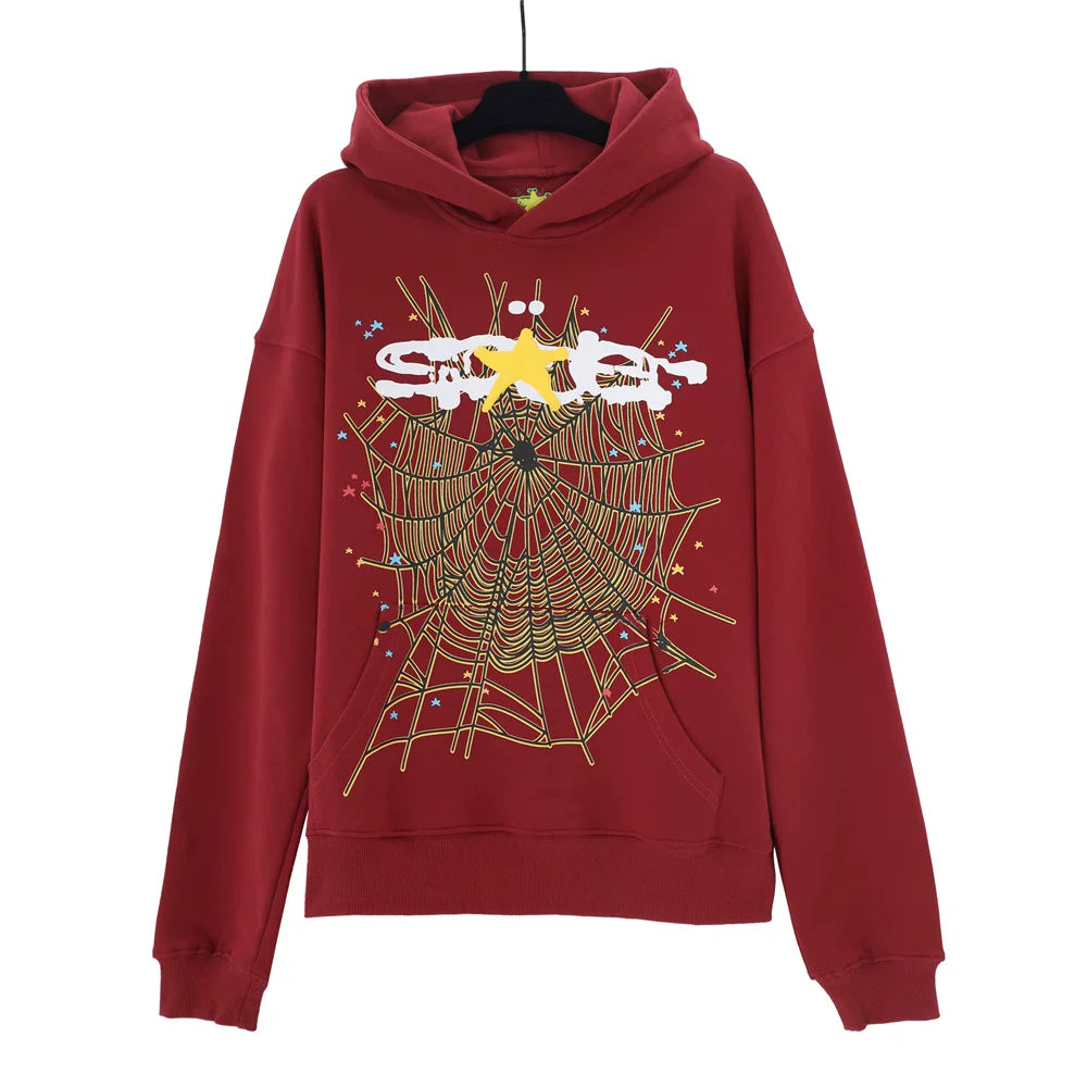 YOUNG Thug same SP5DER cobweb foaming printed hoodie autumn loose hat sweaters outer tide (4)