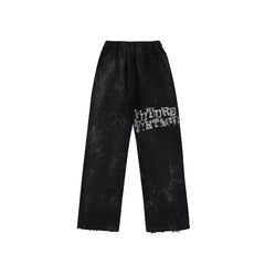 American high street SSSAINT LOUIS dirty old graffiti print made old sweatpants straight leg casual pants couple same style (1)
