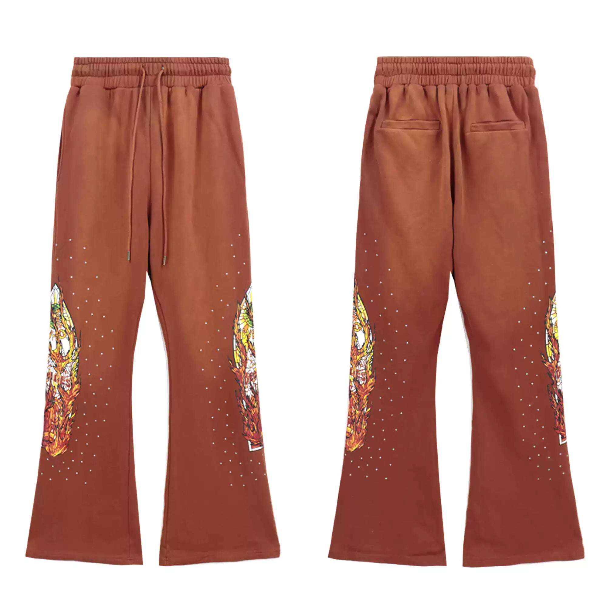 Who Decisions War on American High Street, Flame Printed Laundry, Ironed Diamond Bellbottom Pants, Couple Pants, Trendy