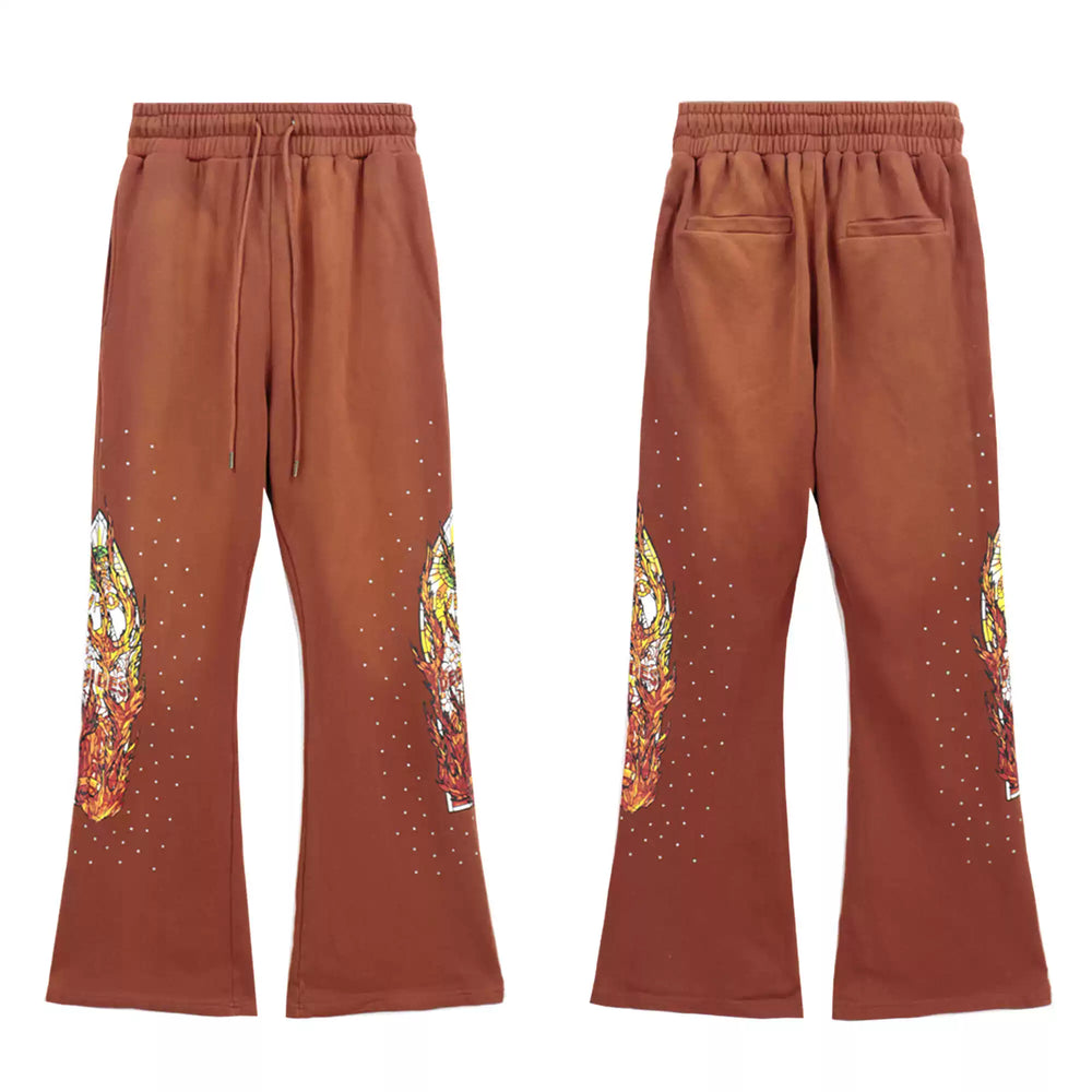 Who Decisions War on American High Street, Flame Printed Laundry, Ironed Diamond Bellbottom Pants, Couple Pants, Trendy