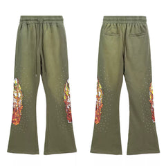 Who Decisions War on American High Street, Flame Printed Laundry, Ironed Diamond Bellbottom Pants, Couple Pants, Trendy