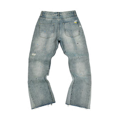 Gallery Depot American retro graffiti printed jeans for men and women, loose straight leg wide leg floor length pants