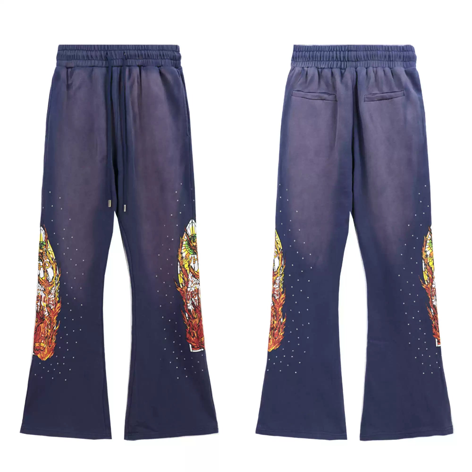 Who Decisions War on American High Street, Flame Printed Laundry, Ironed Diamond Bellbottom Pants, Couple Pants, Trendy