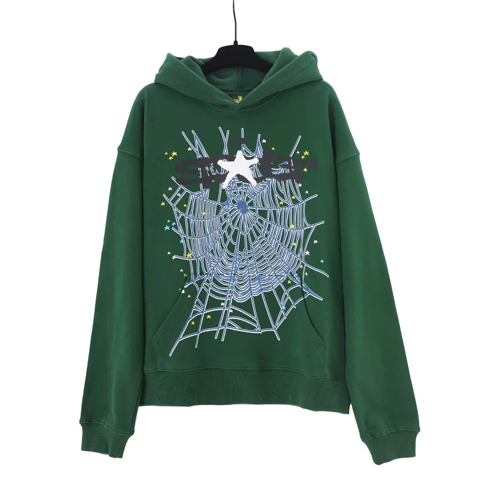 YOUNG Thug same SP5DER cobweb foaming printed hoodie autumn loose hat sweaters outer tide (5)