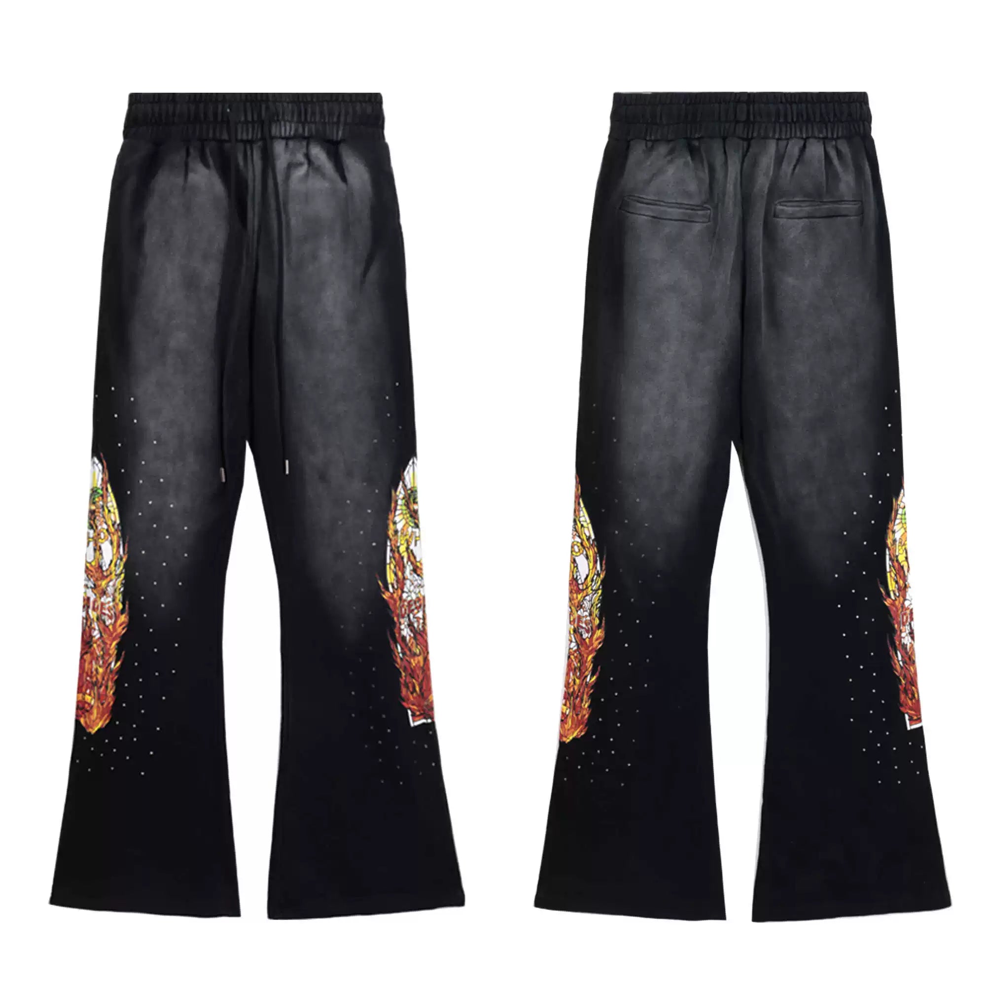 Who Decisions War on American High Street, Flame Printed Laundry, Ironed Diamond Bellbottom Pants, Couple Pants, Trendy