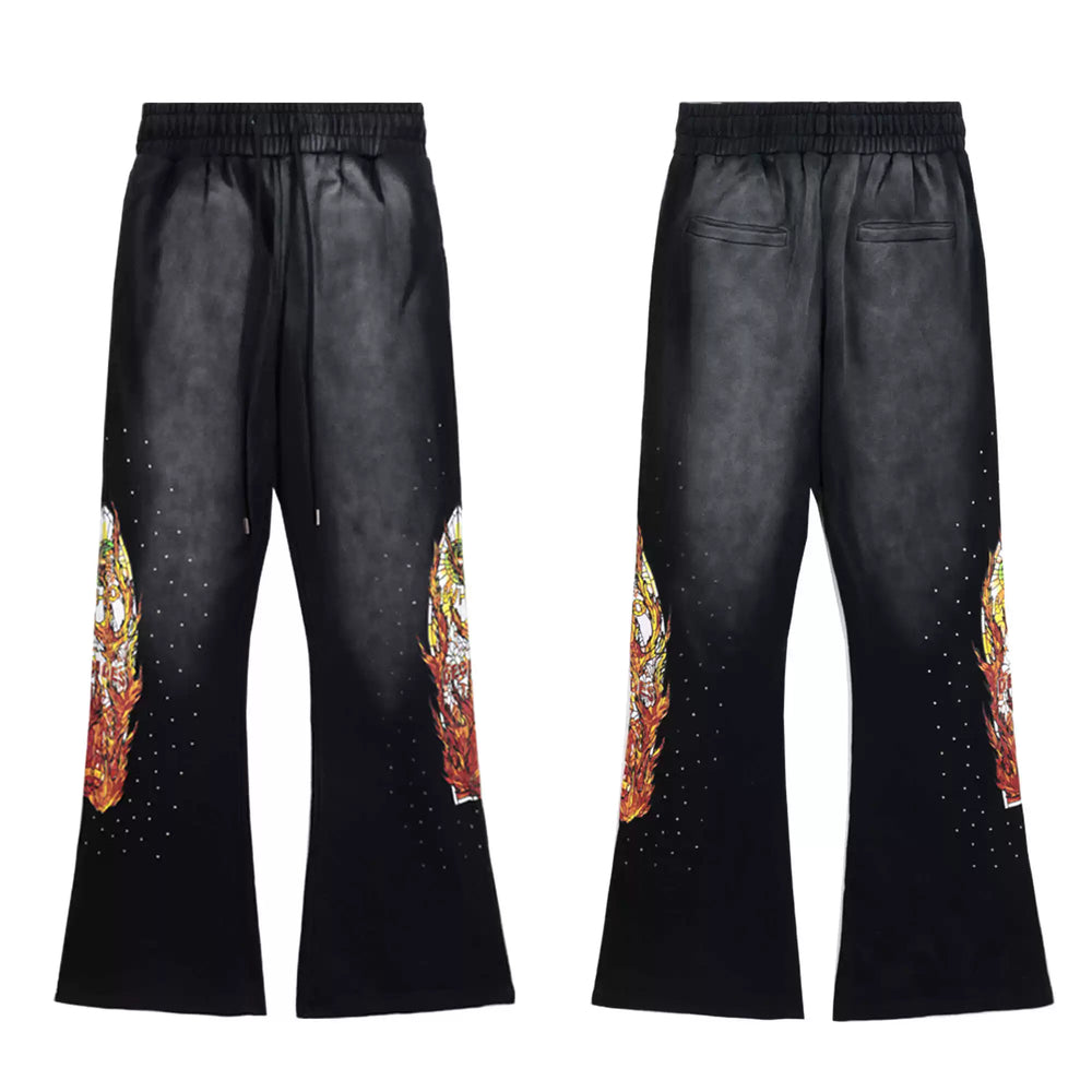 Who Decisions War on American High Street, Flame Printed Laundry, Ironed Diamond Bellbottom Pants, Couple Pants, Trendy