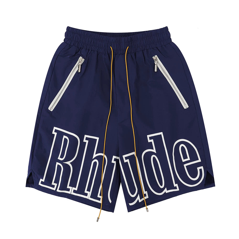 Rhude classic letter printed shorts American street high street loose basketball sports pants men and women five-point pants trendy