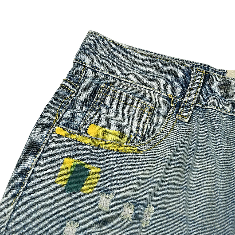 Gallery Depot American retro graffiti printed jeans for men and women, loose straight leg wide leg floor length pants