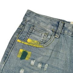Gallery Depot American retro graffiti printed jeans for men and women, loose straight leg wide leg floor length pants