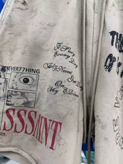 SSSAINT LOUIS Graffiti Vintage Letter Printed Shorts for Men and Women Loose Strap Street Casual Pentagram Pants